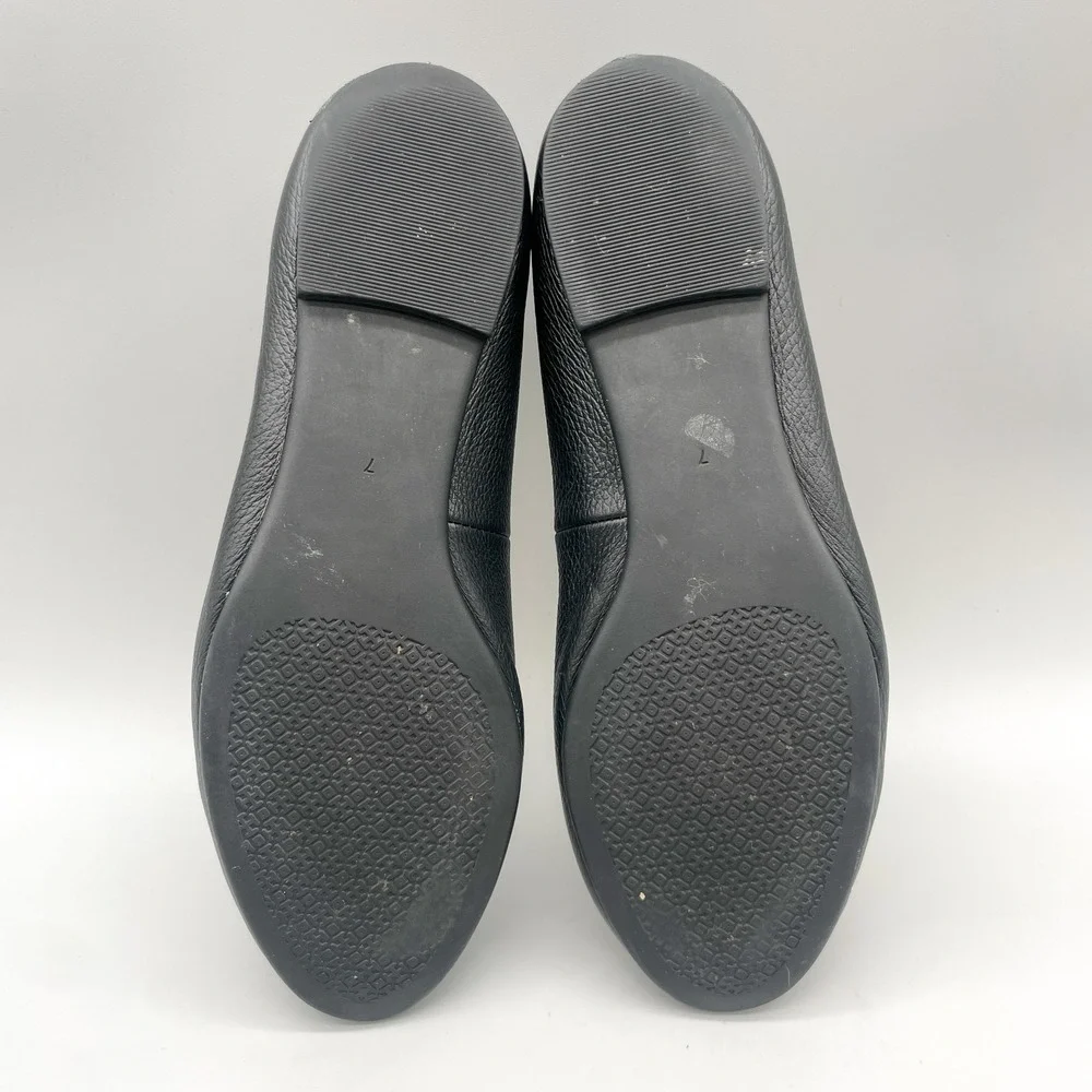 Tory Burch Womens 7 Claire Ballet Flats Black Leather Gold Logo Preppy Office